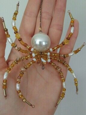 Handcrafted Pearl & Amber Beaded Spider Pendant